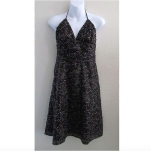 Express NWT Silk Halter Dress Sz 4 Black w Gold